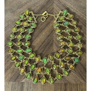 Amrita Singh Imitation Fire Opal Green Yellow Reversible Statement Necklace